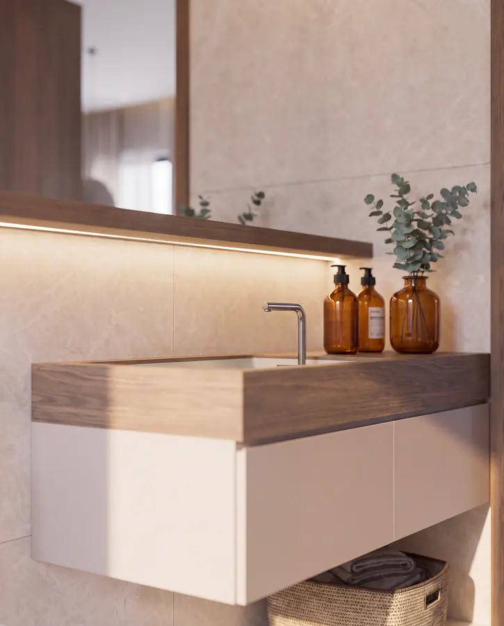 Lavabo con top in legno